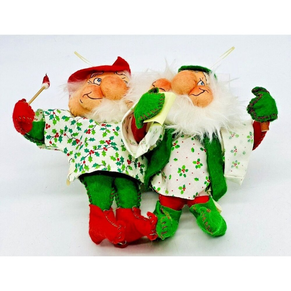 Santakins Plush Elf Gnome Poseable Decoration Lot of 2 Santas Schedule Rennoc
